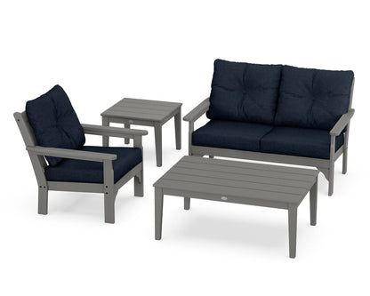 POLYWOOD® Vineyard 4-Piece Deep Seating Set in Slate Grey / Marine Indigo