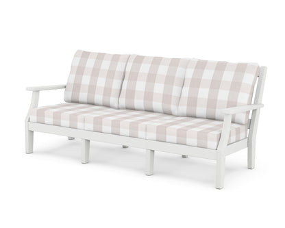 Martha Stewart by POLYWOOD® Chinoiserie Deep Seating Sofa in White / Buffalo Plaid Dune Burlap