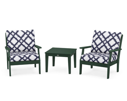 POLYWOOD® Braxton 3-Piece Deep Seating Set in Green / Trellis Navy