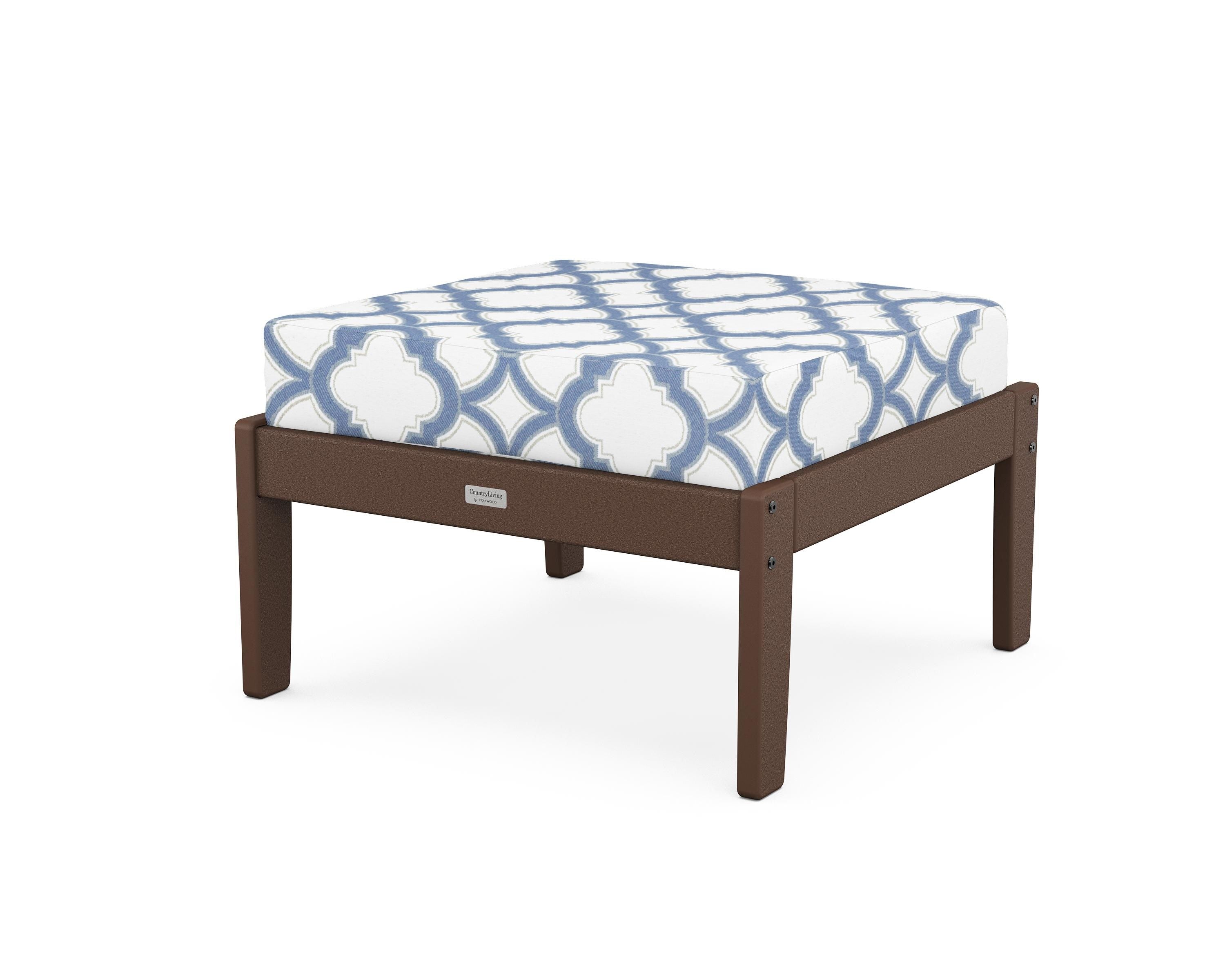 Country Living Cottage Deep Seating Ottoman in Mahogany / Trellis Sky Blue