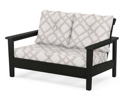 POLYWOOD® Prescott Deep Seating Loveseat in Black / Trellis Dune Burlap