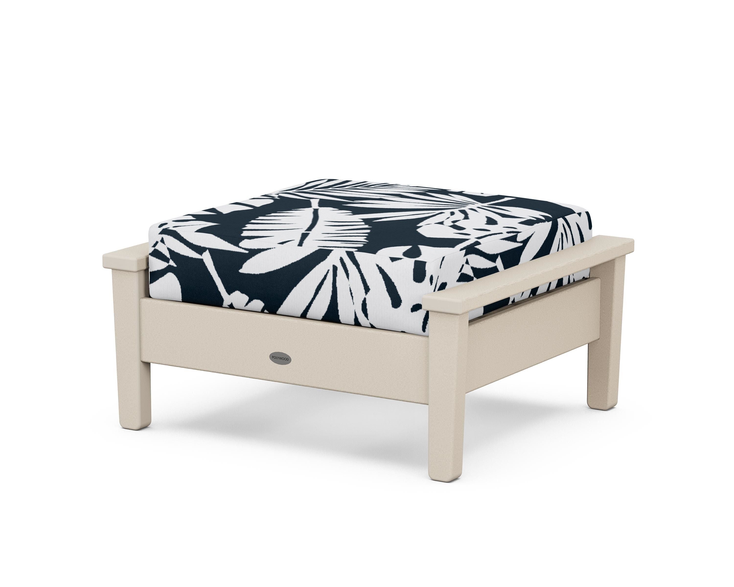 POLYWOOD® Prescott Deep Seating Ottoman in Sand / Leaf Marine Indigo