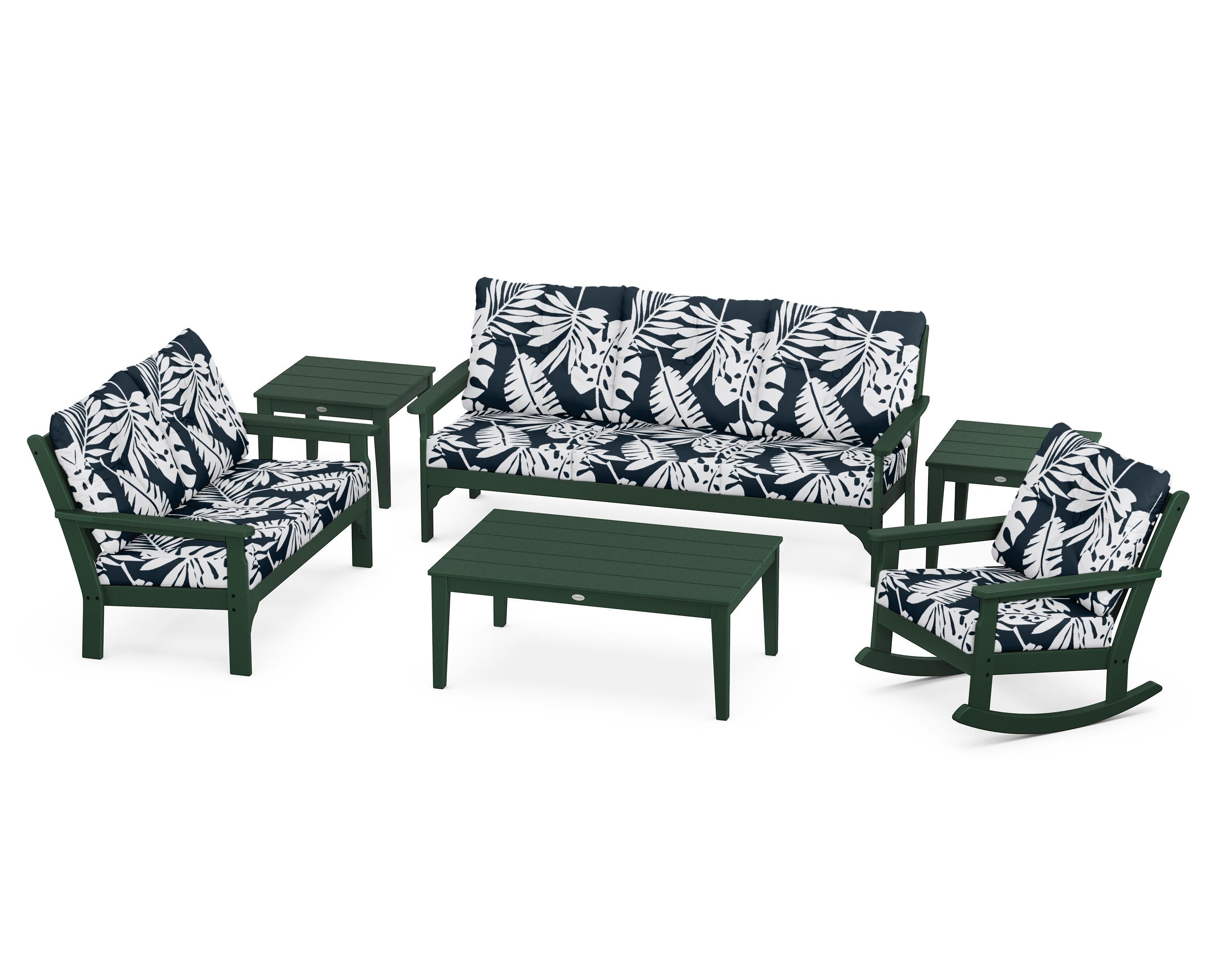 POLYWOOD® Vineyard 6-Piece Deep Seating Set in Green / Leaf Marine Indigo