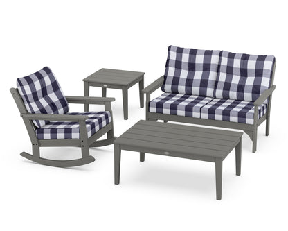 POLYWOOD® Vineyard 4-Piece Deep Seating Rocker Set in Slate Grey / Buffalo Plaid Navy