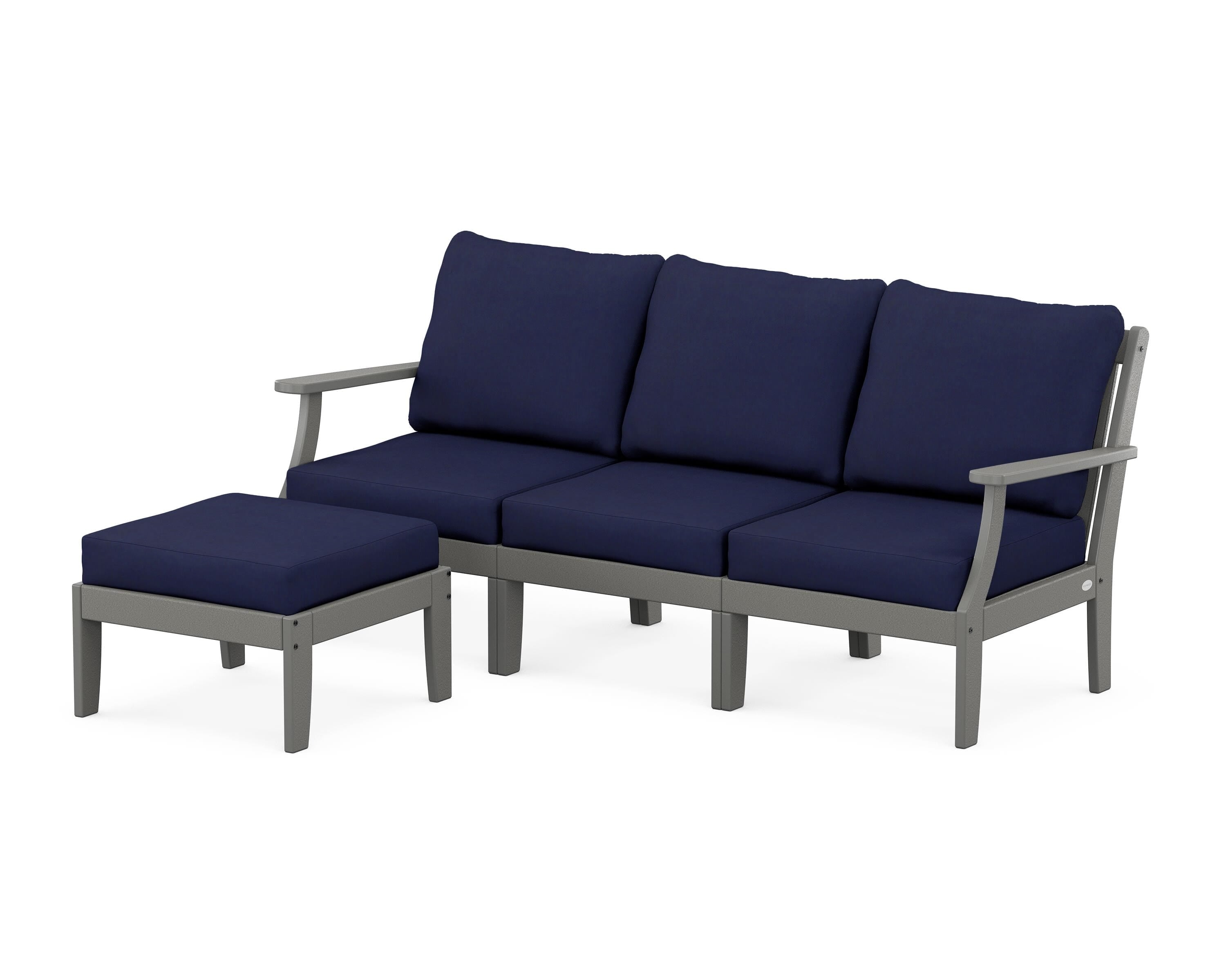 POLYWOOD® Braxton Modular 4-Piece Deep Seating Set with Ottoman in Slate Grey / Navy