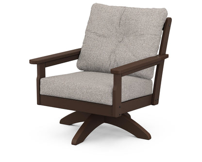 POLYWOOD® Vineyard Deep Seating Swivel Chair in Mahogany / Weathered Tweed