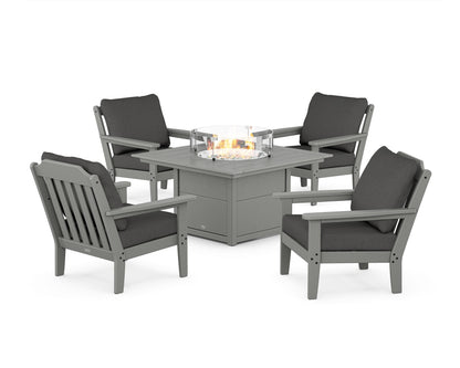 Country Living Cottage 5-Piece Deep Seating Set with Fire Pit Table in Slate Grey / Spectrum Carbon