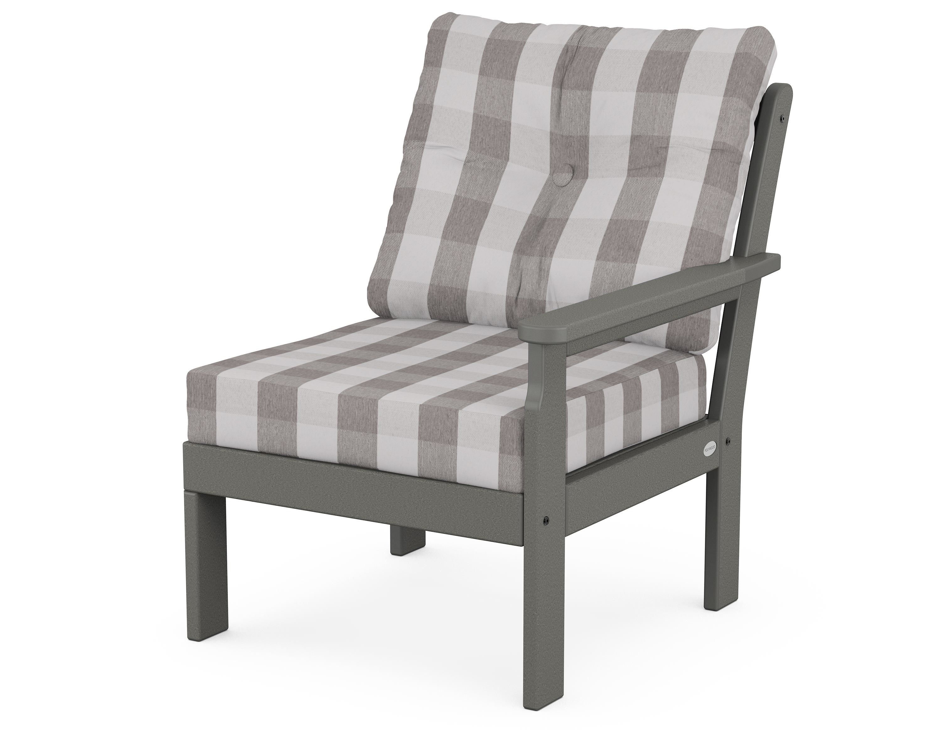 POLYWOOD® Vineyard Modular Right Arm Chair in Slate Grey / Buffalo Plaid Grey Mist