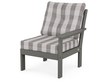 POLYWOOD® Vineyard Modular Right Arm Chair in Slate Grey / Buffalo Plaid Grey Mist