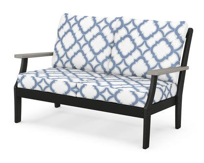 POLYWOOD® Braxton Deep Seating Loveseat in Black / Driftwood / Trellis Sky Blue