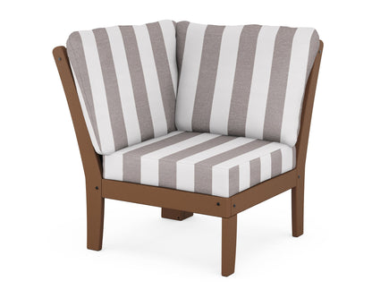 POLYWOOD® Braxton Modular Corner Chair in Teak / Cabana Stripe Grey Mist