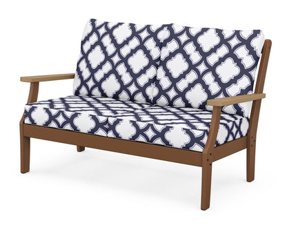 POLYWOOD® Braxton Deep Seating Loveseat in Teak / Natural / Trellis Navy