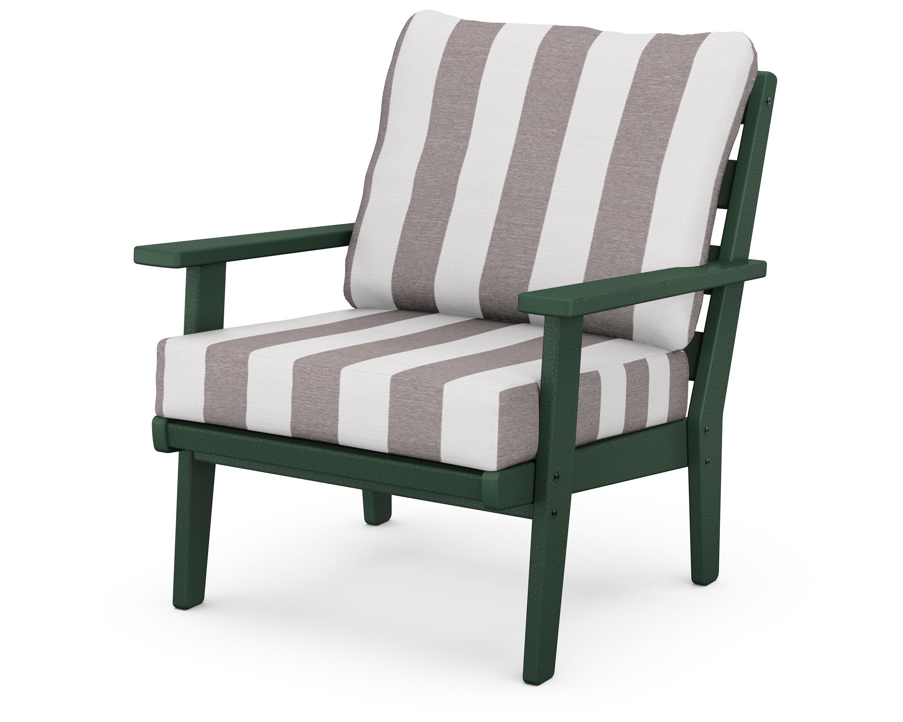 POLYWOOD® Grant Park Deep Seating Chair in Green / Cabana Stripe Grey Mist
