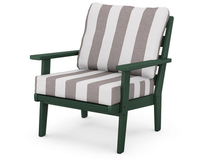 POLYWOOD® Grant Park Deep Seating Chair in Green / Cabana Stripe Grey Mist