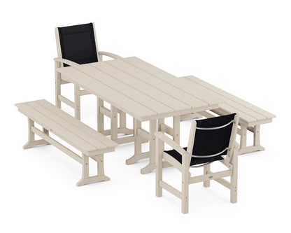 POLYWOOD® Coastal 5-Piece Farmhouse Dining Set in Sand / Black Sling
