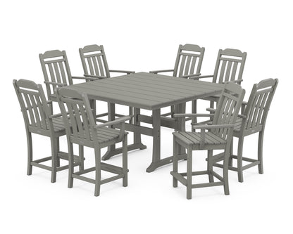 Country Living Cottage 9-Piece Square Farmhouse Counter Set with Trestle Legs in Slate Grey