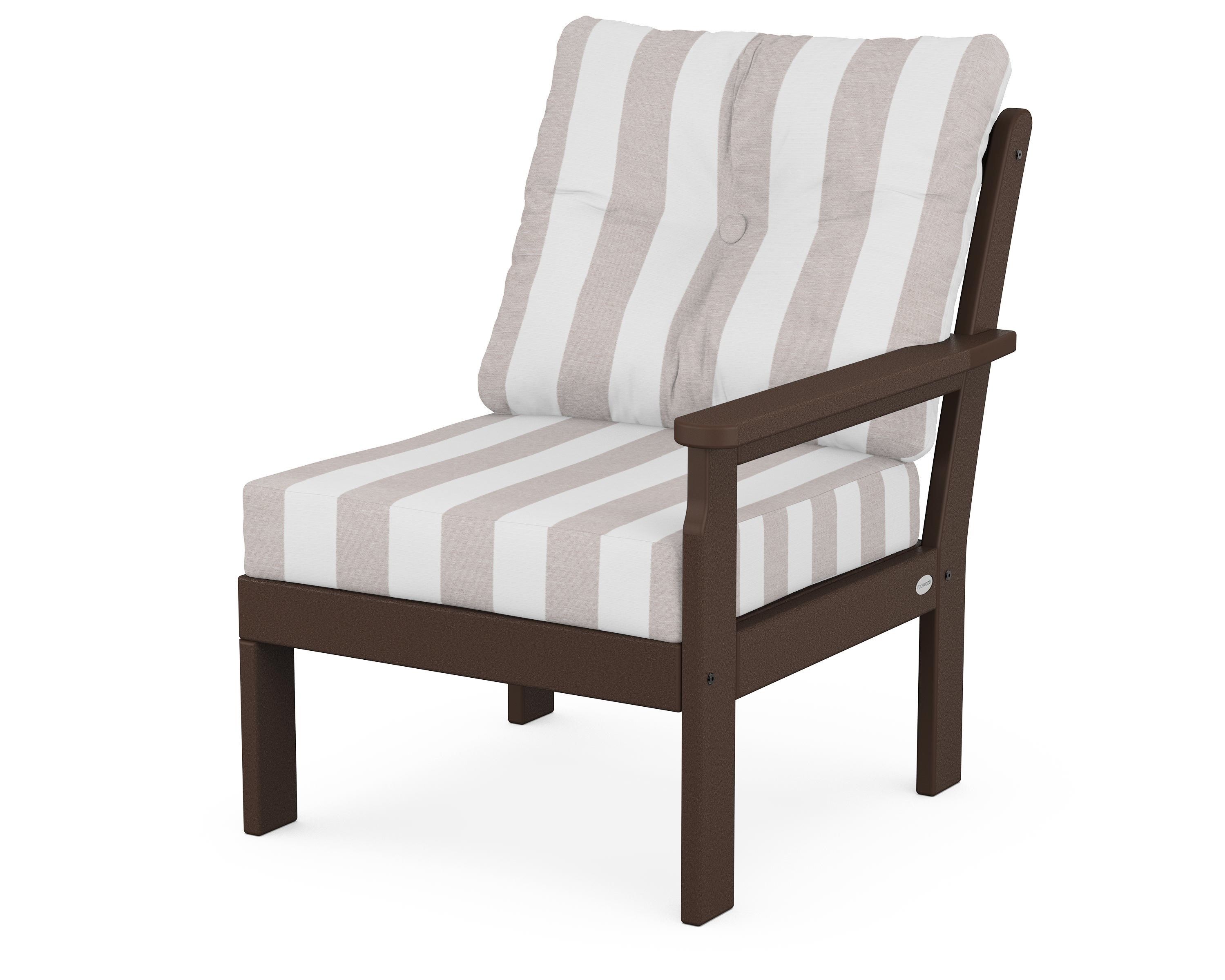 POLYWOOD® Vineyard Modular Right Arm Chair in Mahogany / Cabana Stripe Dune Burlap