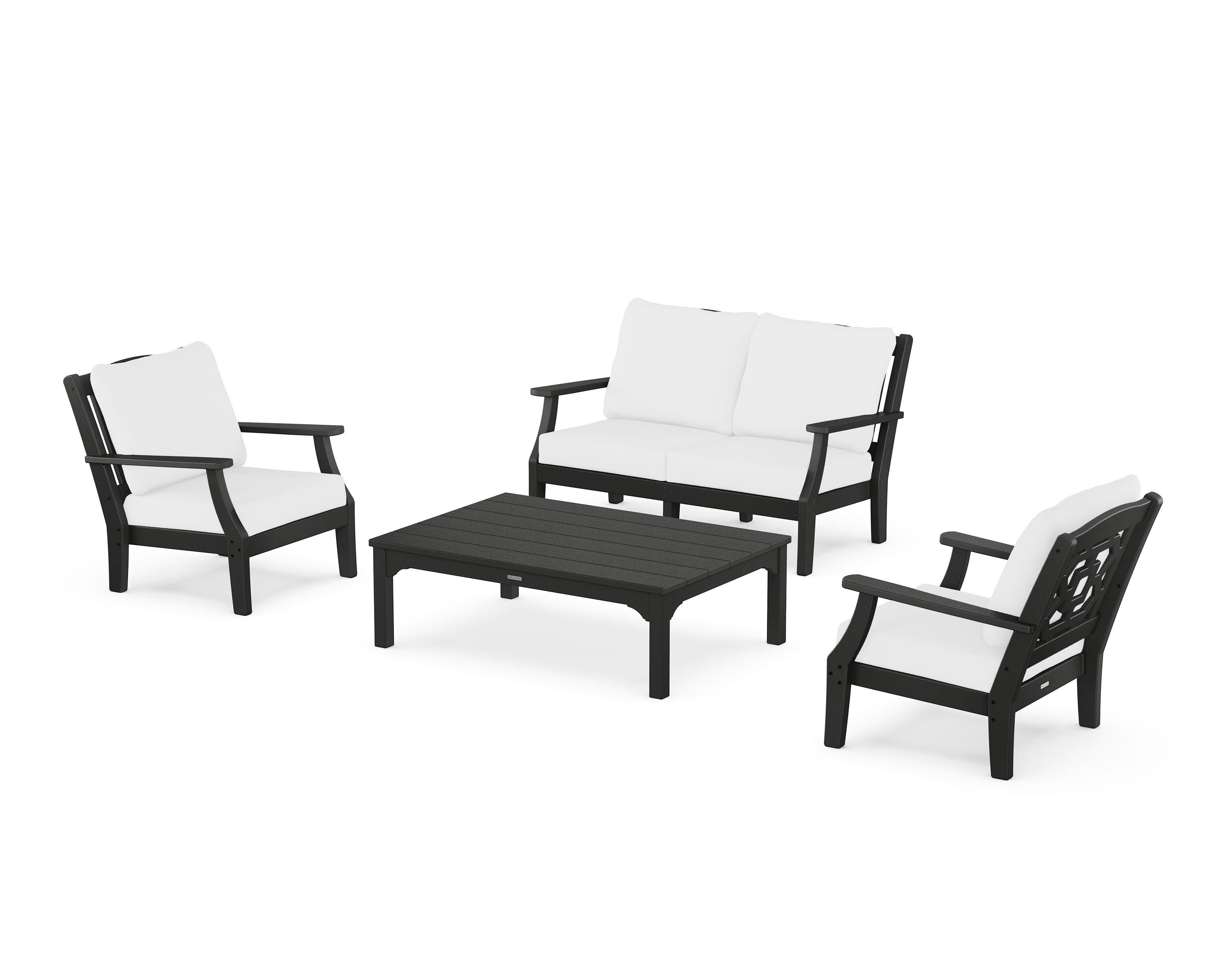 Martha Stewart by POLYWOOD® Chinoiserie 4-Piece Deep Seating Set with Loveseat in Black / Natural