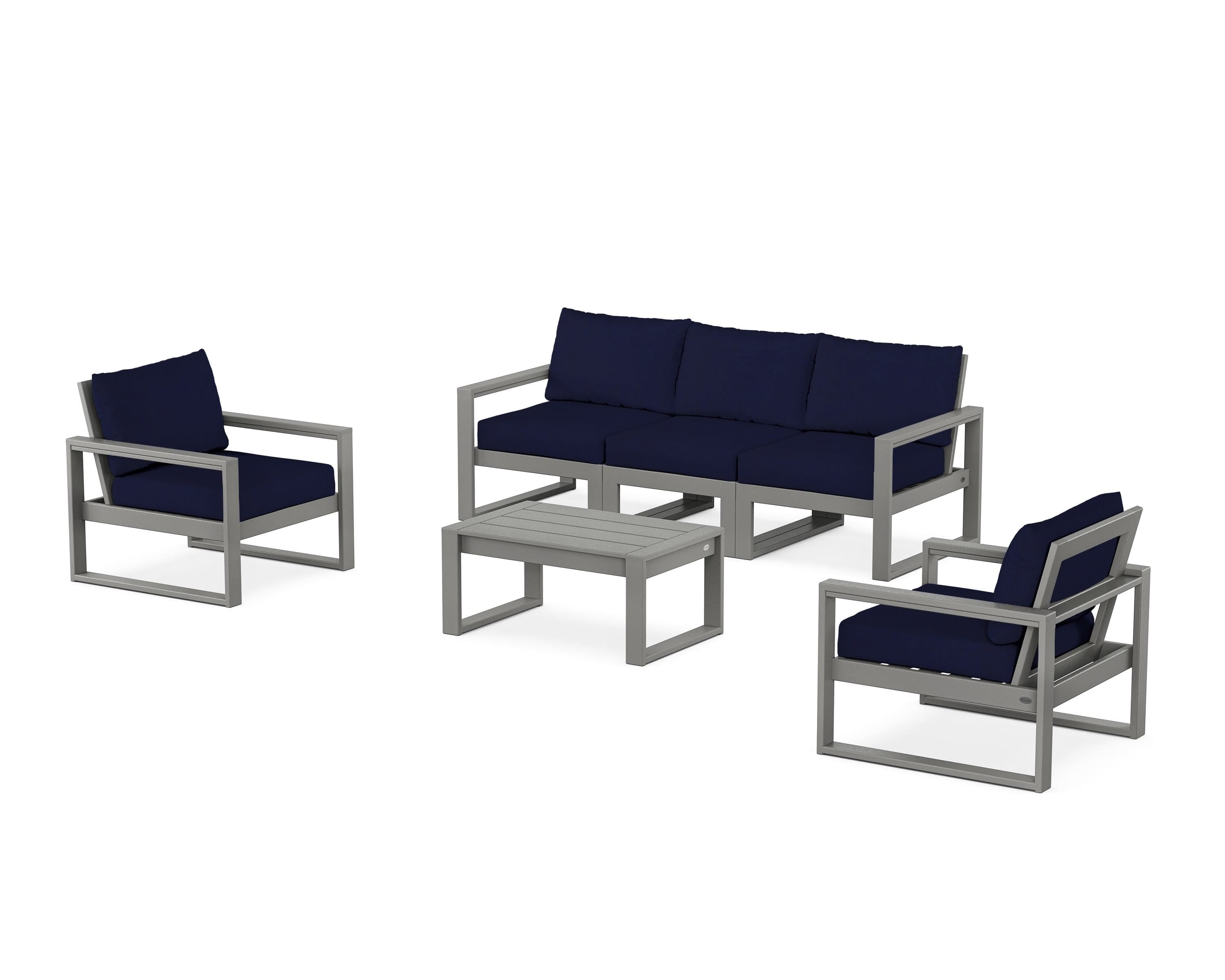 POLYWOOD® EDGE Sectional 4-Piece Deep Seating Set with Sofa in Slate Grey / Navy
