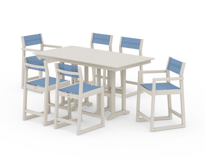 POLYWOOD® EDGE Sling 7-Piece Farmhouse Counter Set in Sand / Poolside Sling