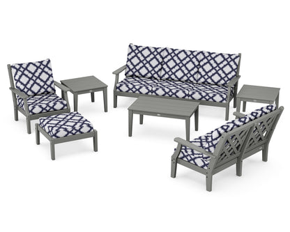 Country Living Wovendale 7-Piece Deep Seating Set in Slate Grey / Trellis Navy