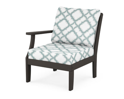 POLYWOOD® Braxton Modular Left Arm Chair in Vintage Coffee / Trellis Glacier Spa