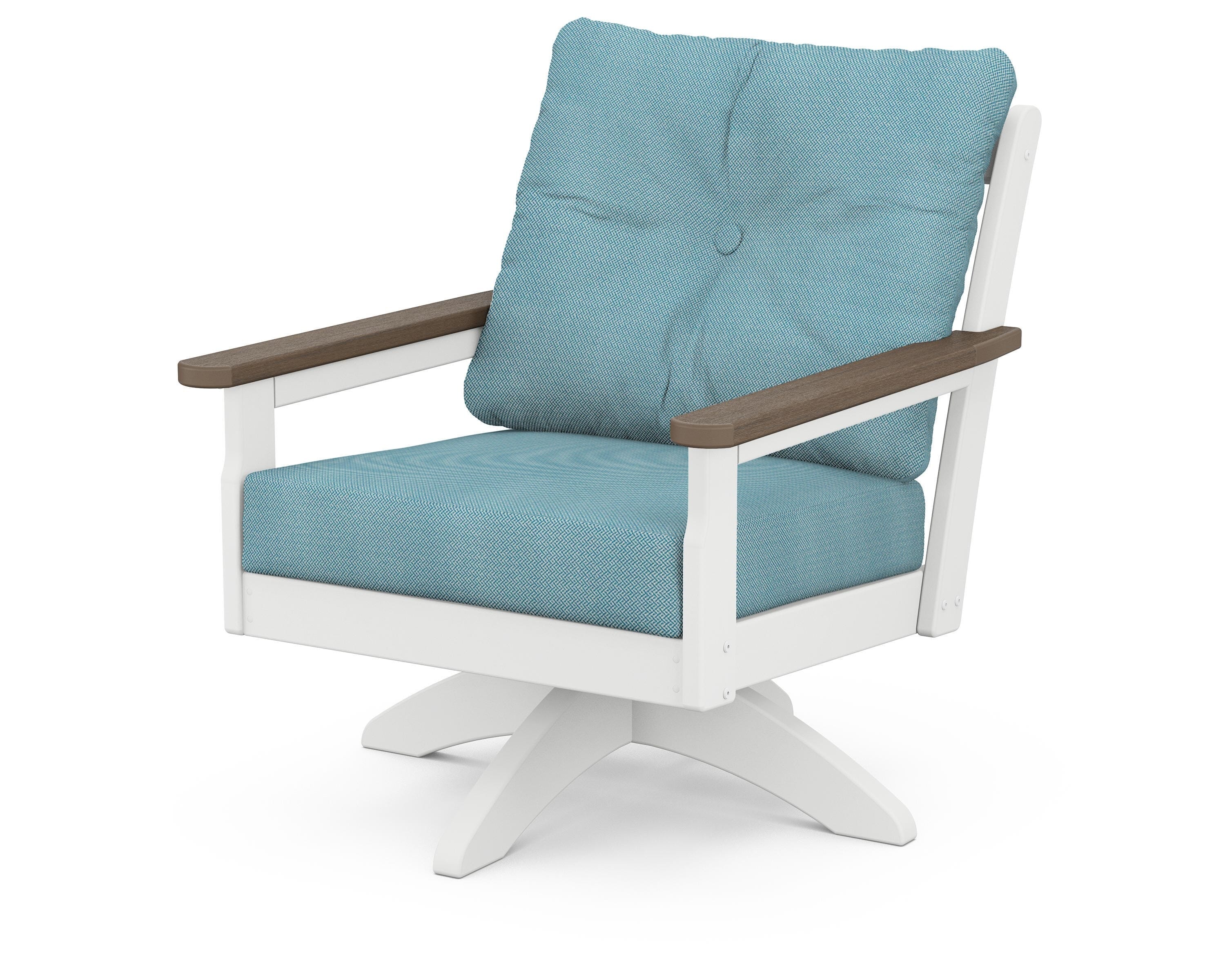 POLYWOOD® Vineyard Deep Seating Swivel Chair in White / Kona / Lattice Sky Blue