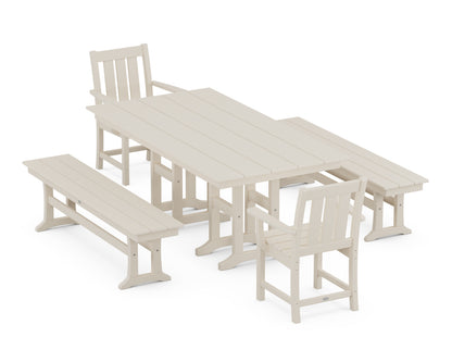 POLYWOOD® Oxford 5-Piece Farmhouse Dining Set with Benches in Sand