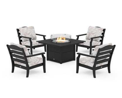 Draper James™ by  POLYWOOD® Savannah 5-Piece Deep Seating Set with Fire Pit Table in Black / Leaf Dune Burlap