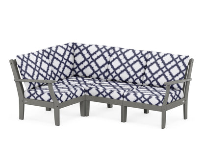 POLYWOOD® Braxton Modular 4-Piece Deep Seating Set in Slate Grey / Trellis Navy