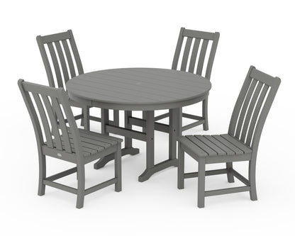 POLYWOOD® Vineyard 5-Piece Round Farmhouse Side Chair Dining Set in Slate Grey