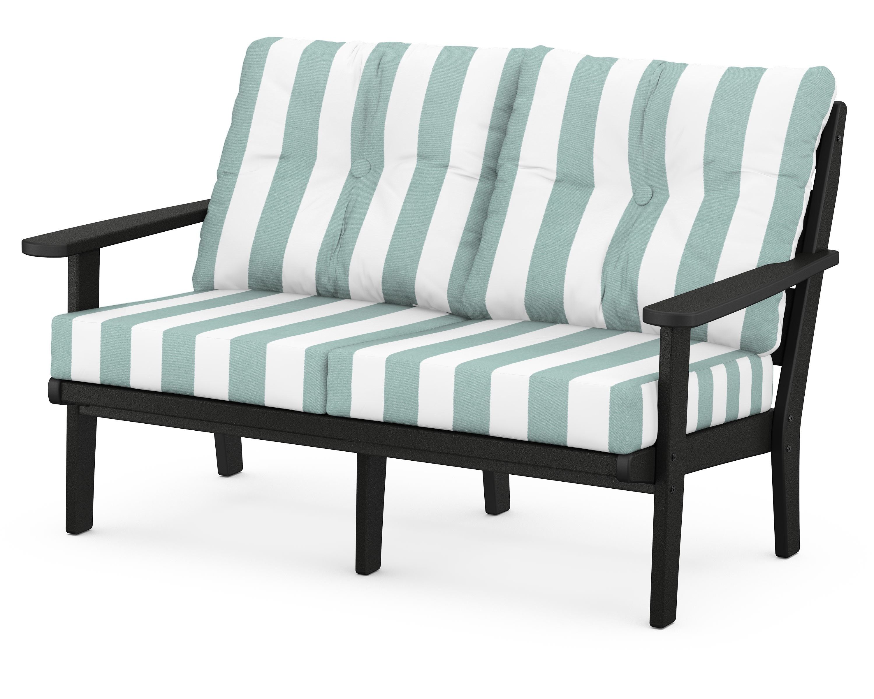 POLYWOOD® Lakeside Deep Seating Loveseat in Black / Cabana Stripe Glacier Spa
