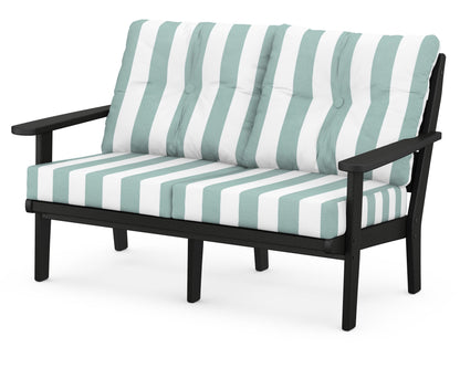 POLYWOOD® Lakeside Deep Seating Loveseat in Black / Cabana Stripe Glacier Spa