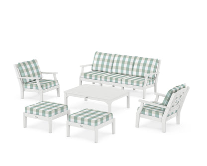 Martha Stewart by POLYWOOD® Chinoiserie 6-Piece Lounge Sofa Set in White / Buffalo Plaid Glacier Spa