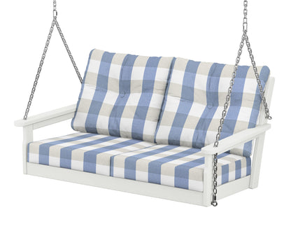 POLYWOOD® Vineyard Deep Seating Swing in Vintage White / Buffalo Plaid Sky Blue