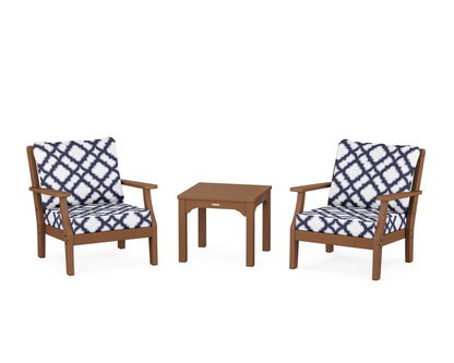 Martha Stewart by POLYWOOD® Chinoiserie 3-Piece Deep Seating Set in Teak / Trellis Navy