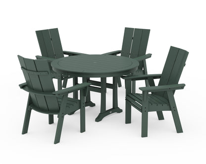 POLYWOOD® Modern Curveback Adirondack 5-Piece Nautical Trestle Dining Set in Green
