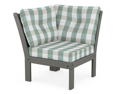 POLYWOOD® Vineyard Modular Corner Chair in Slate Grey / Buffalo Plaid Glacier Spa