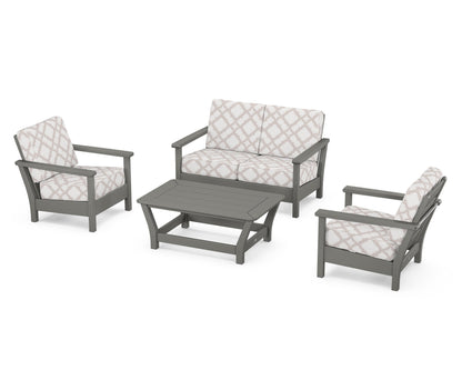 POLYWOOD® Harbour 4-Piece Deep Seating Set in Slate Grey / Trellis Dune Burlap