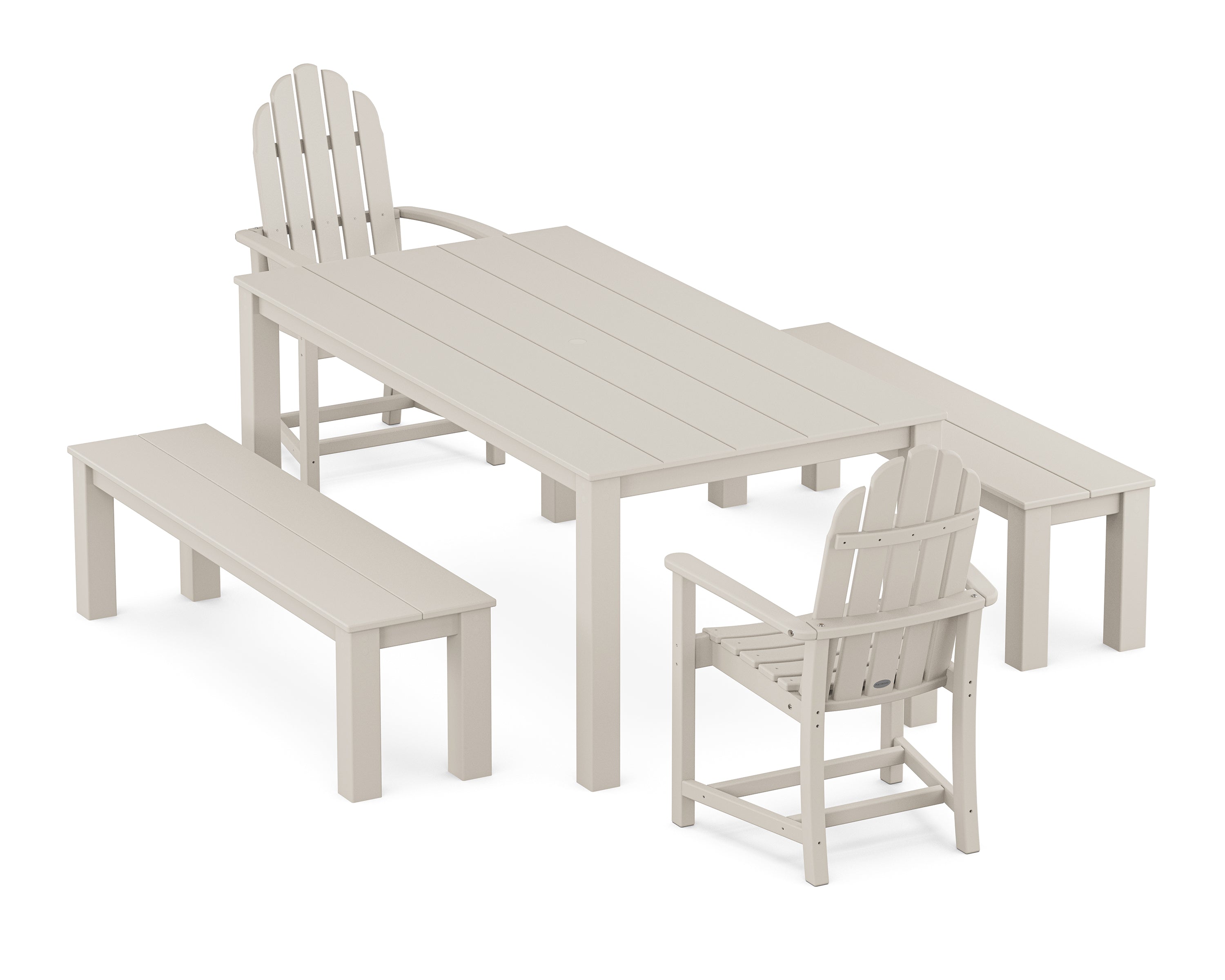 POLYWOOD® Classic Adirondack 5-Piece Parsons Dining Set with Benches in Sand