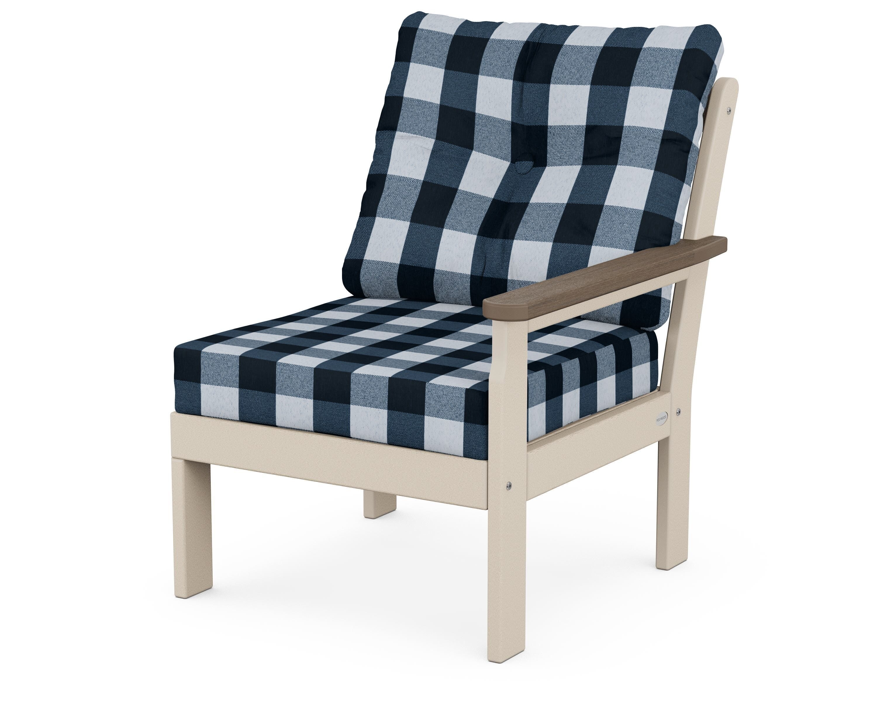POLYWOOD® Vineyard Modular Right Arm Chair in Sand / Kona / Buffalo Plaid Marine Indigo