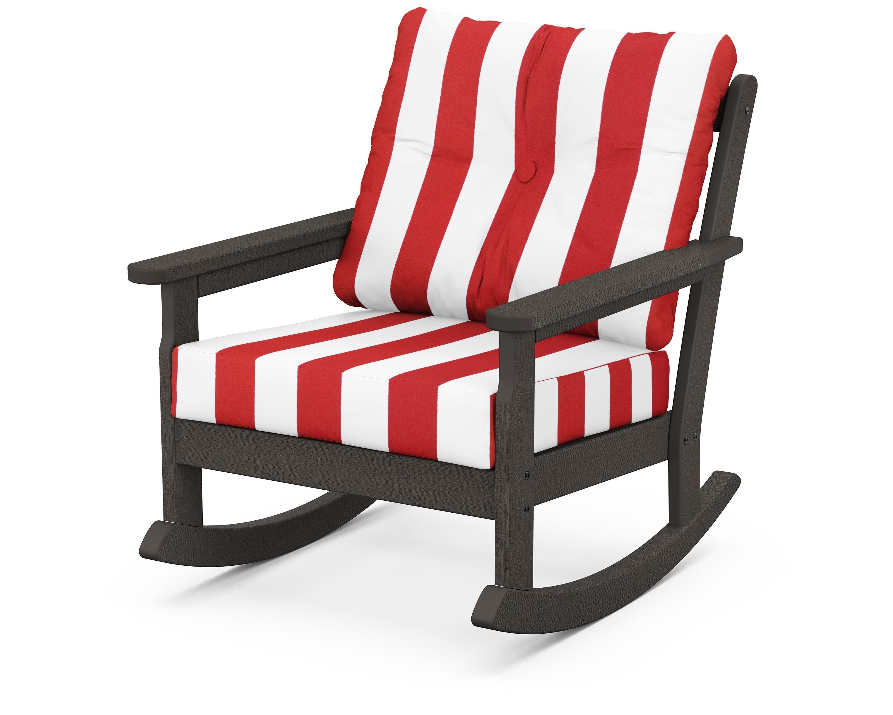 POLYWOOD® Vineyard Deep Seating Rocking Chair in Vintage Coffee / Cabana Stripe Crimson