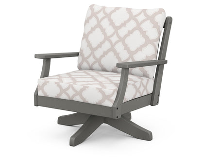 POLYWOOD® Braxton Deep Seating Swivel Chair in Slate Grey / Trellis Dune Burlap
