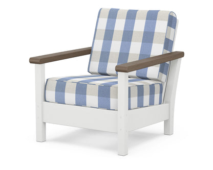 POLYWOOD® Harbour Deep Seating Chair in White / Kona / Buffalo Plaid Sky Blue
