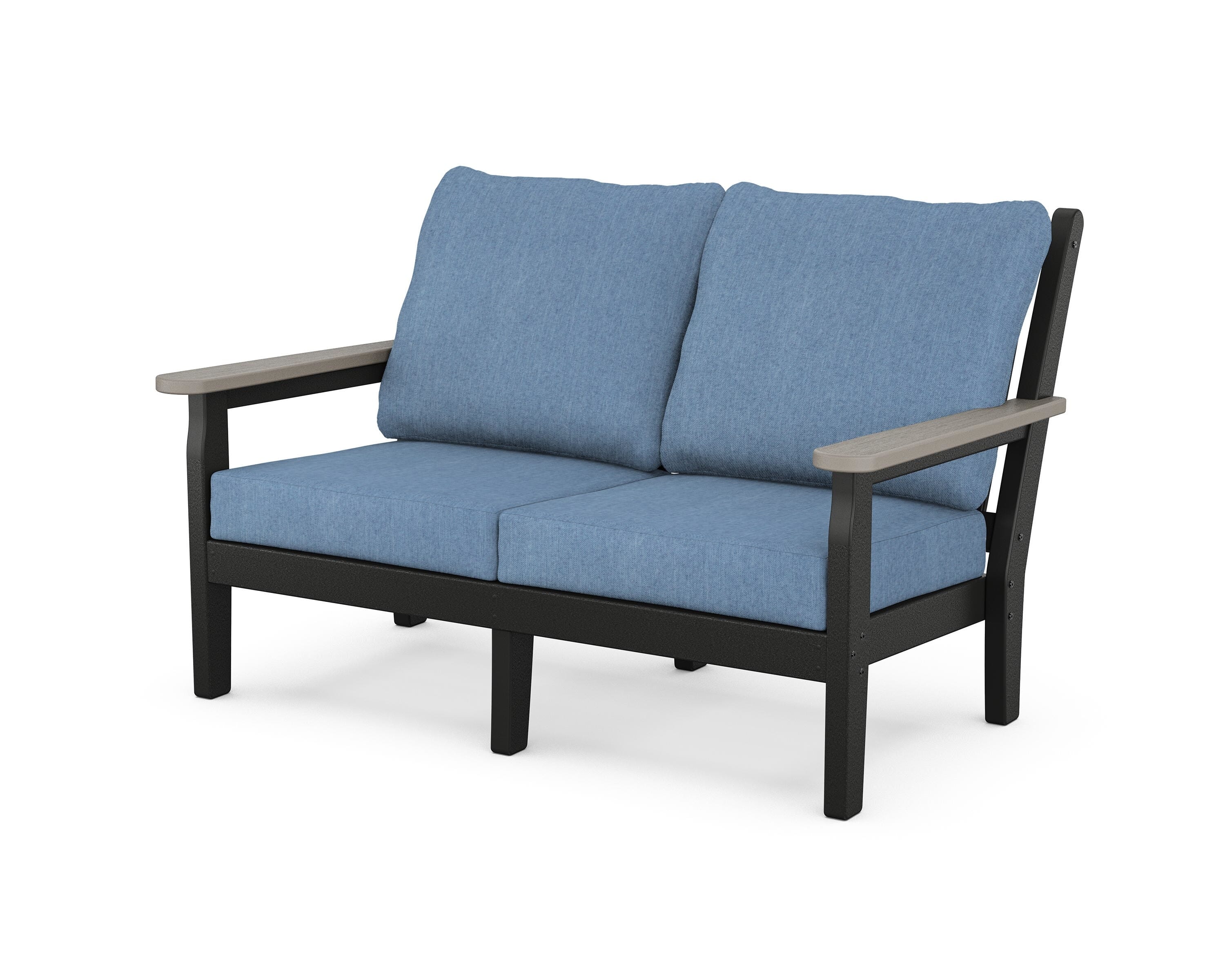 POLYWOOD® Chippendale Deep Seating Loveseat in Black / Driftwood / Sky Blue