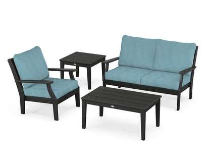 POLYWOOD® Braxton 4-Piece Deep Seating Set in Black / Lattice Sky Blue