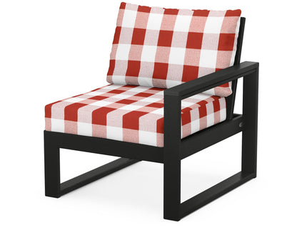 POLYWOOD® EDGE Modular Right Arm Chair in Black / Buffalo Plaid Crimson