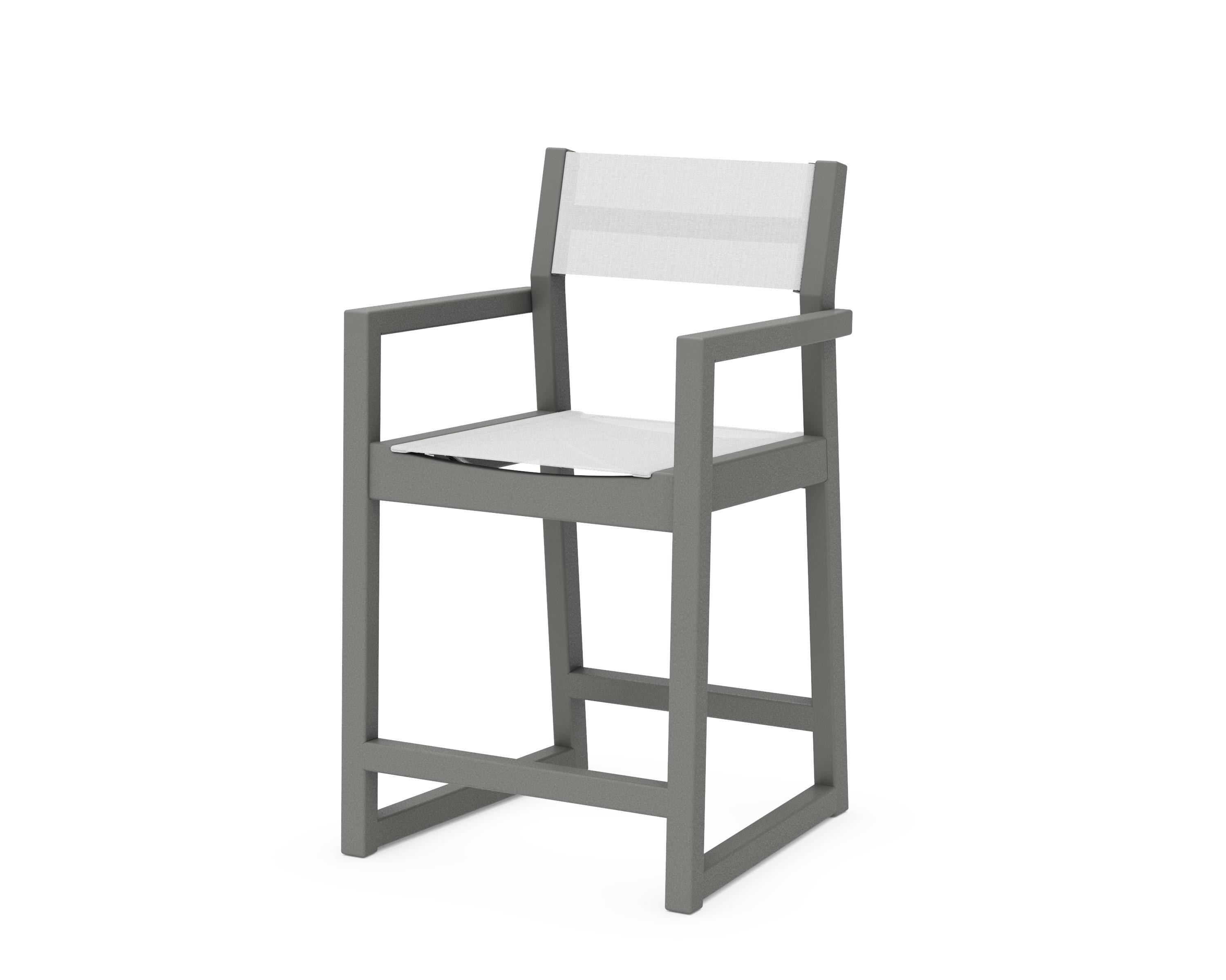 POLYWOOD® EDGE Sling Counter Arm Chair in Slate Grey / White Sling