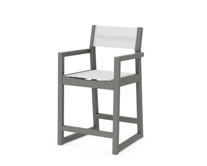 POLYWOOD® EDGE Sling Counter Arm Chair in Slate Grey / White Sling