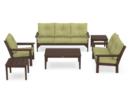 POLYWOOD® Vineyard 6-Piece Deep Seating Set in Mahogany / Chartreuse Boucle